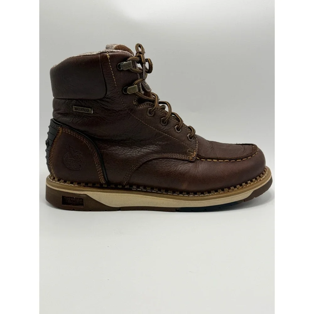 Georgia Boot Mens 6in Waterproof Work Boots Brown Leather EH GB00429 10.5M